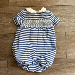Ralph Lauren Blue and White Smocked Romper